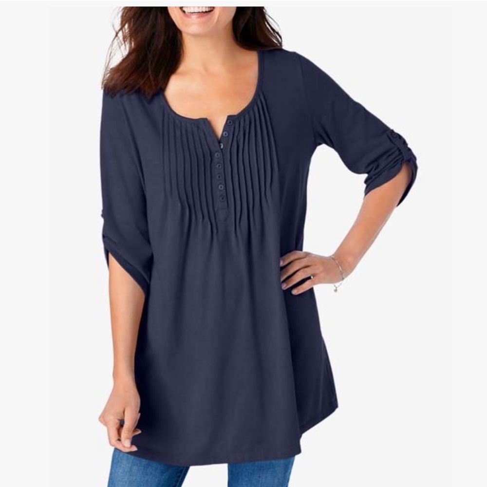 Navy 3/4 Sleeve Tunic - Plus Size